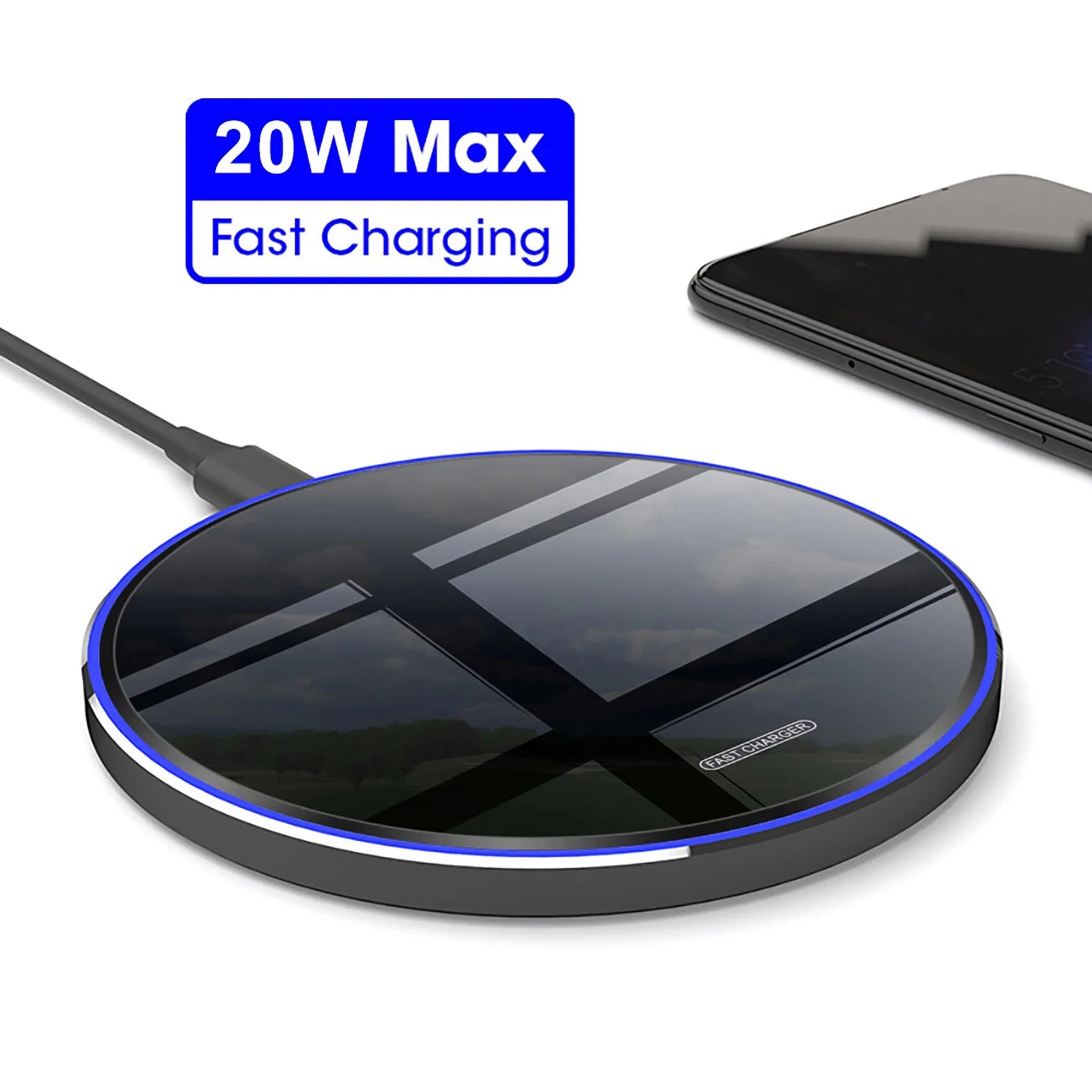 20W Wireless Charger Fast Charging Station for Iphone 15 14 13 12 11 X 8 Airpods Samsung Galaxy Black